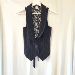 Black Pinstriped Vest with Lace Back